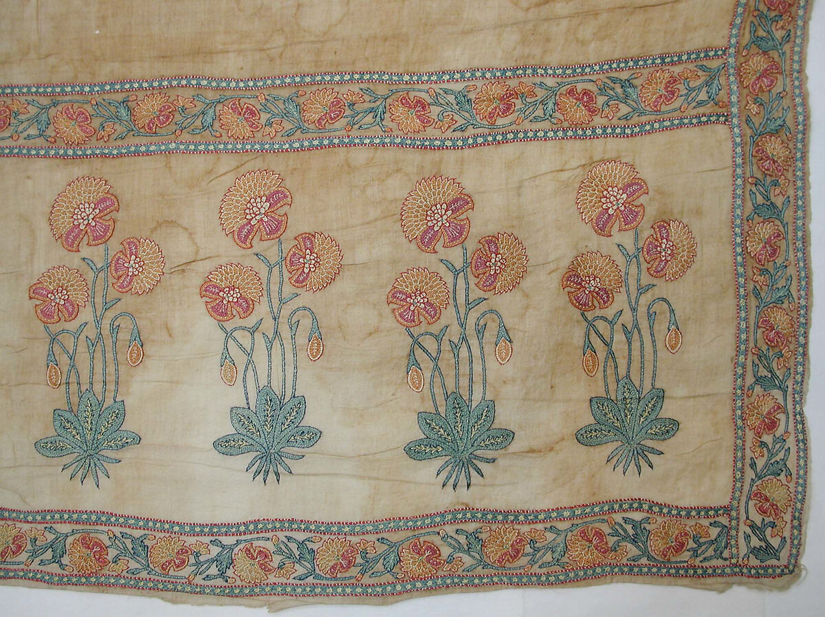 Sash (<Patka>) with a Floral Border, Cotton, silk; plain weave, embroidered