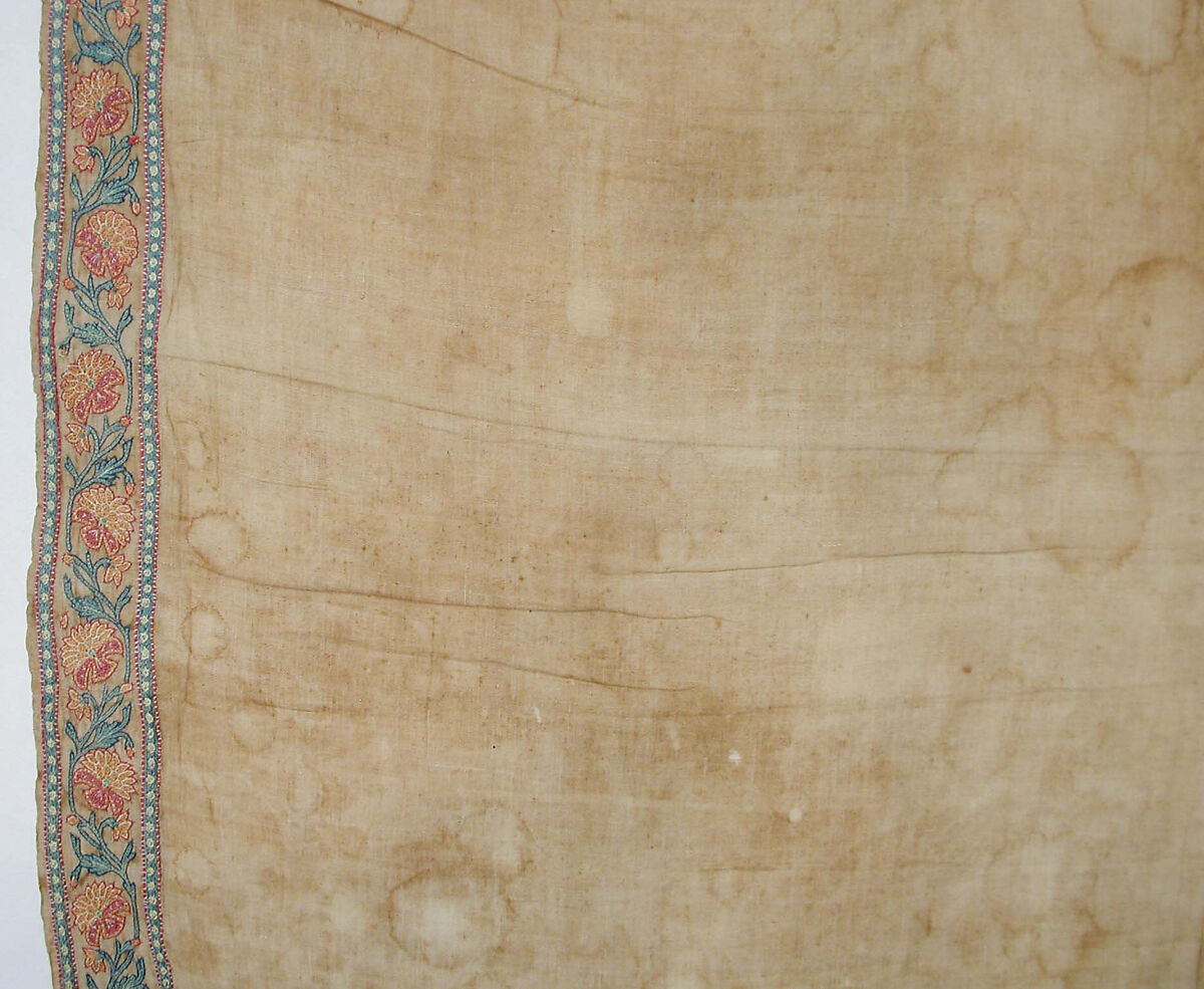 Sash (<Patka>) with a Floral Border, Cotton, silk; plain weave, embroidered