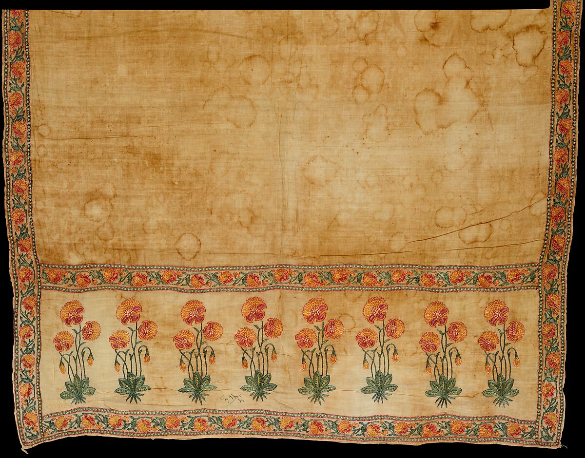 Sash (<Patka>) with a Floral Border, Cotton, silk; plain weave, embroidered