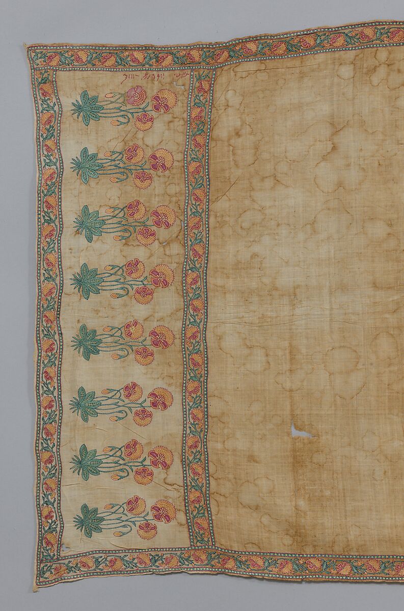 Sash (<Patka>) with a Floral Border, Cotton, silk; plain weave, embroidered