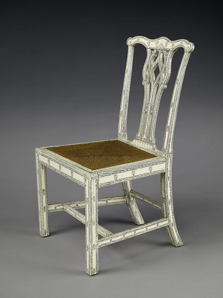 Chair (One of Set of Four), Fruitwood, ivory, and cane