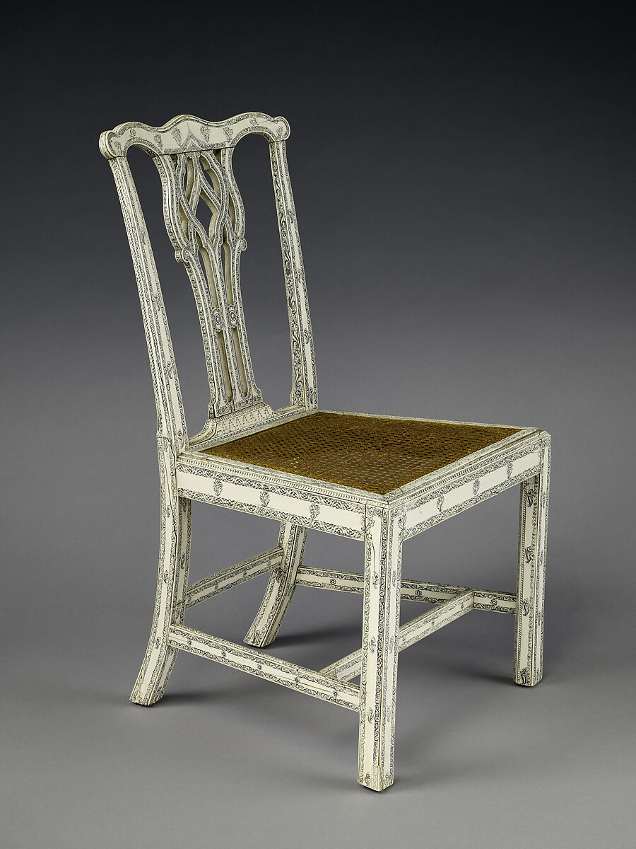 Chair (One of Set of Four), Fruitwood, ivory, and cane