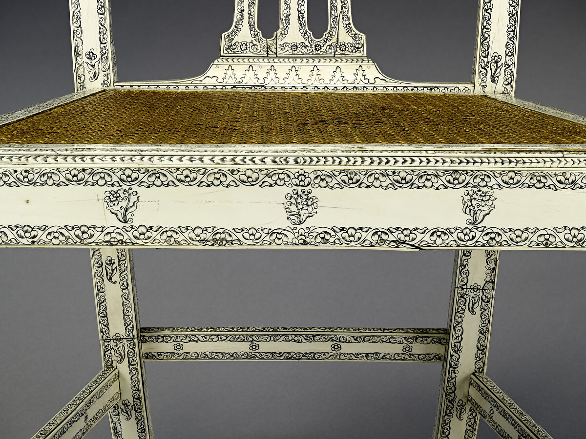 Chair (One of Set of Four), Fruitwood, ivory, and cane