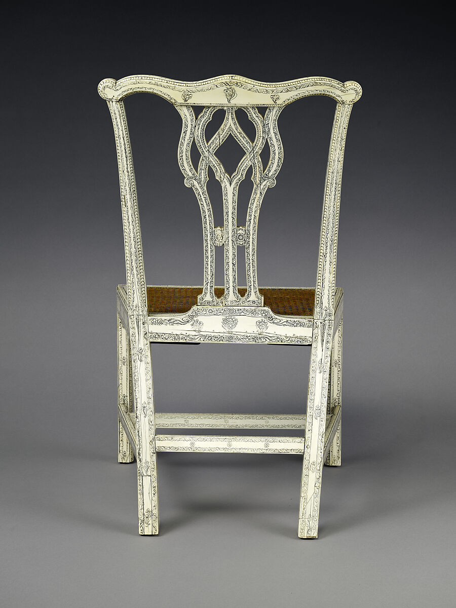 Chair (One of Set of Four), Fruitwood, ivory, and cane