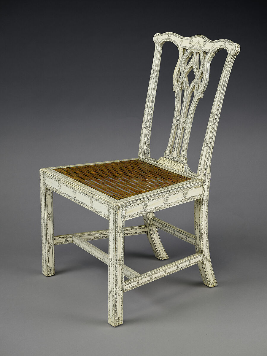 Chair (One of Set of Four), Fruitwood, ivory, and cane
