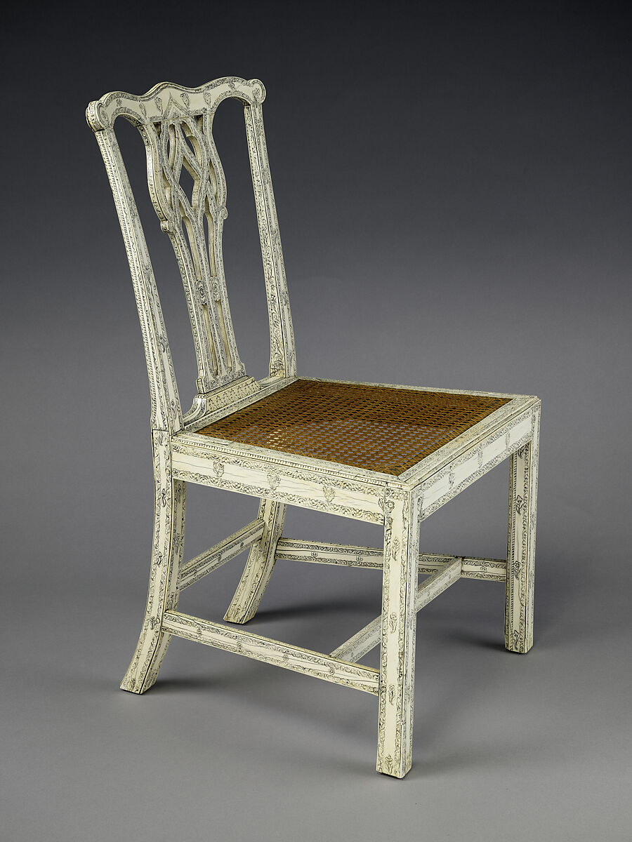 Chair (One of Set of Four), Fruitwood, ivory, and cane