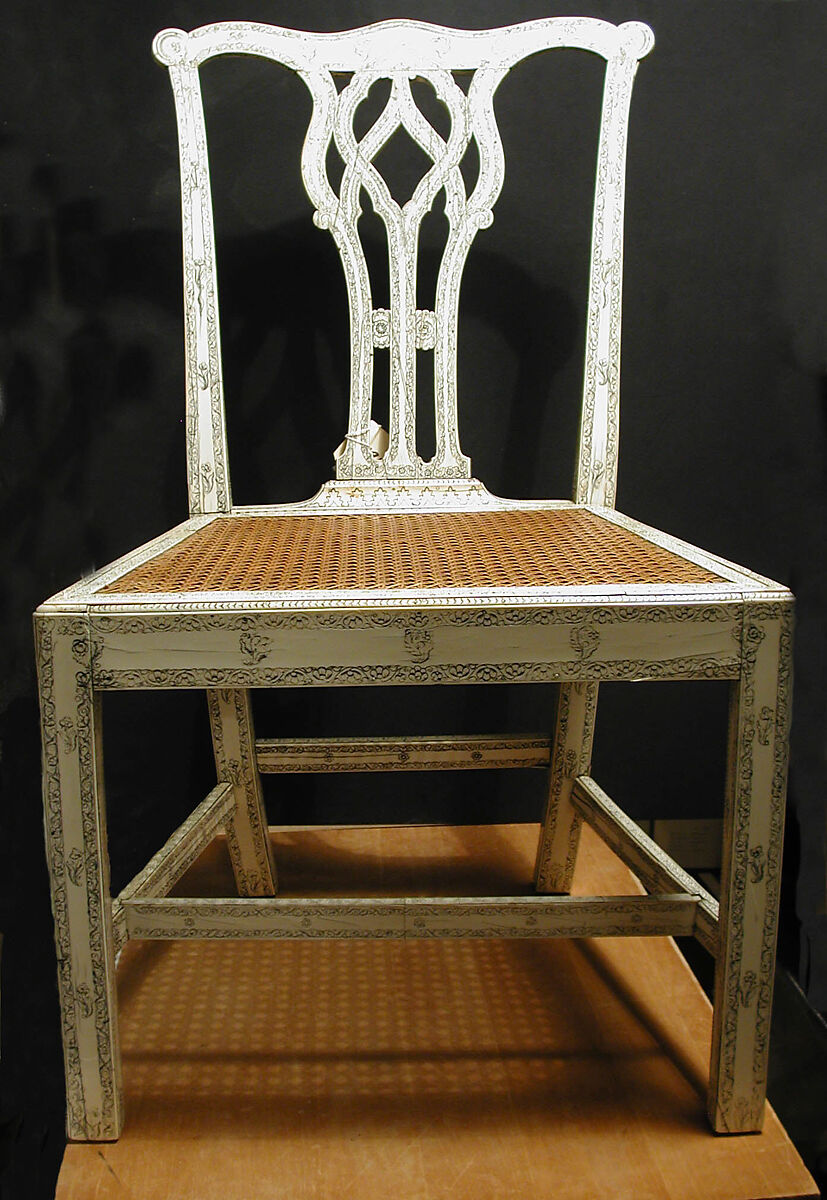 Chair (One of Set of Four), Fruitwood, ivory, and cane 