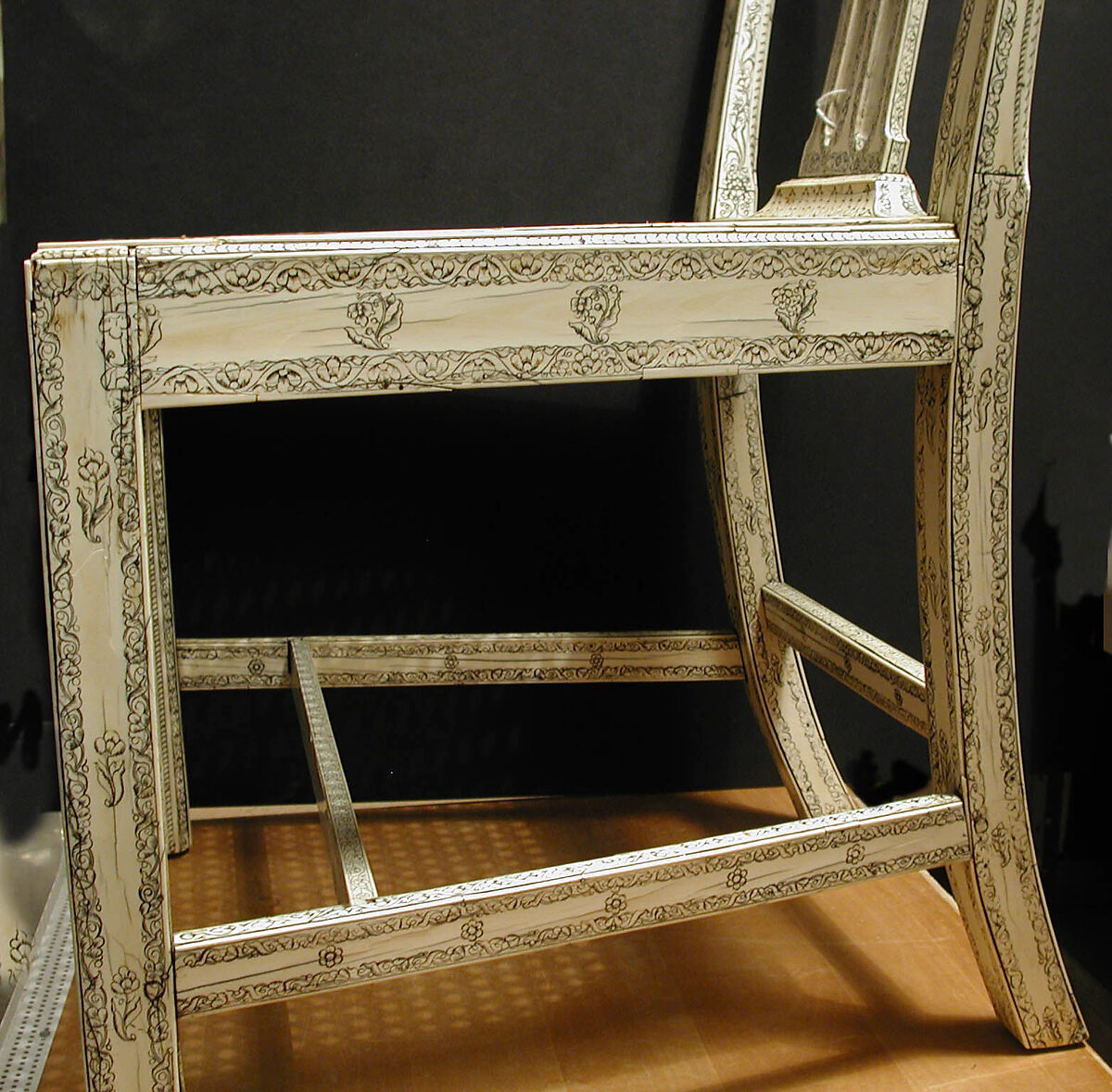 Chair (One of Set of Four), Fruitwood, ivory, and cane