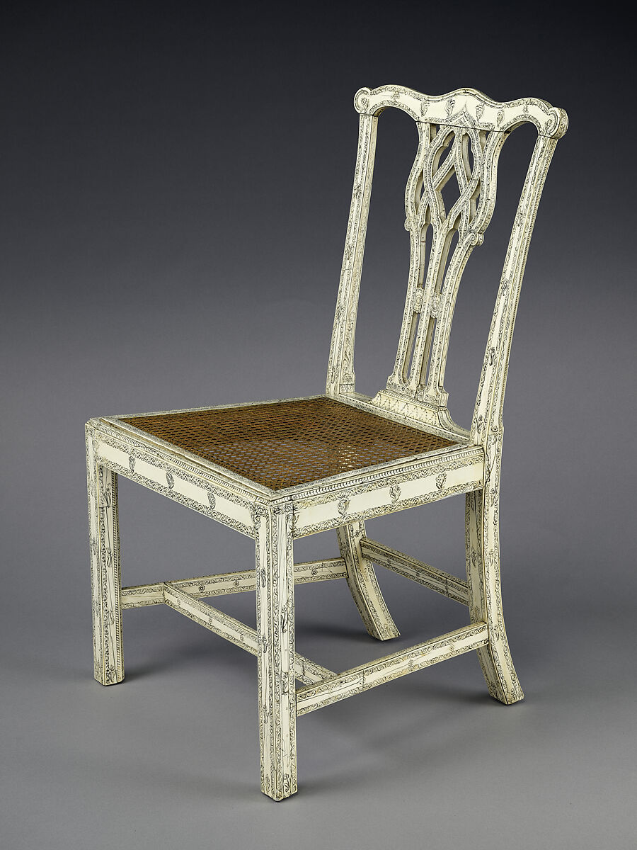 Chair (One of Set of Four), Fruitwood, ivory, and cane