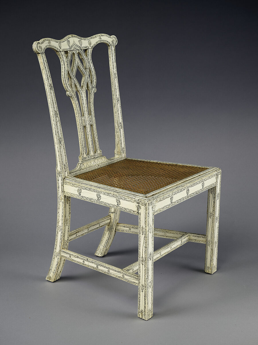 Chair (One of Set of Four), Fruitwood, ivory, and cane