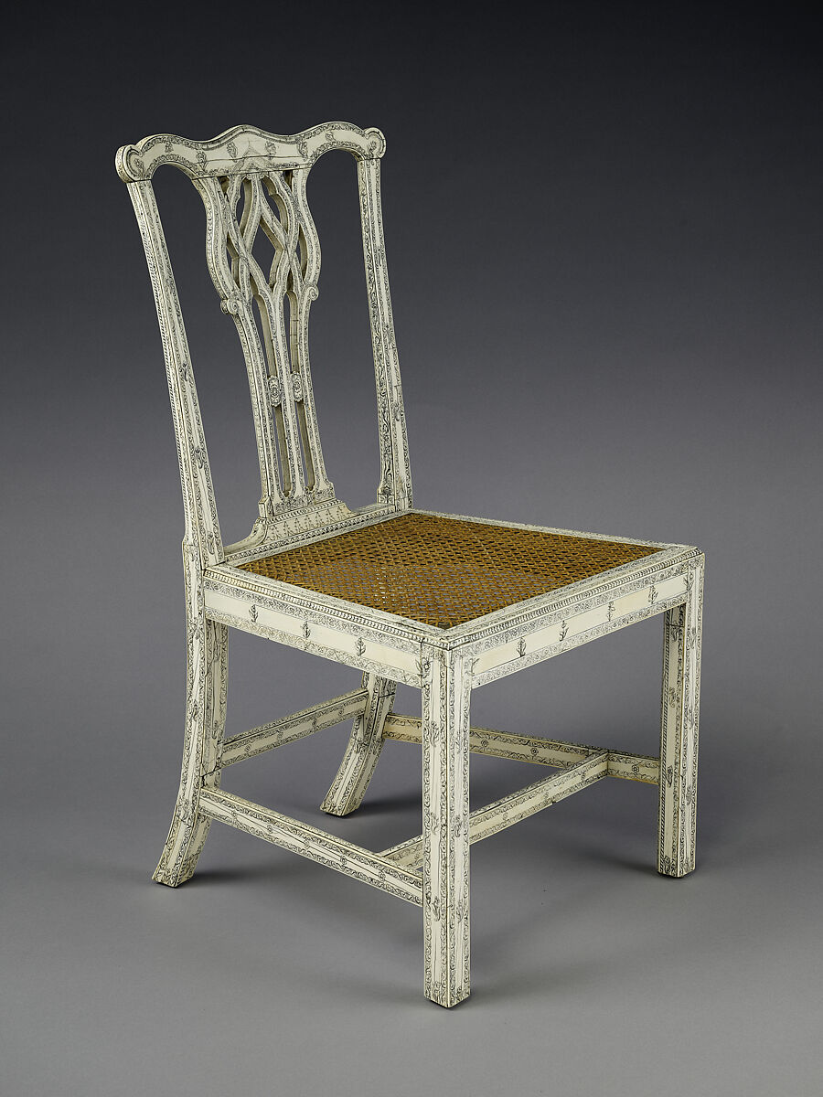 Chair (One of Set of Four), Fruitwood, ivory, and cane