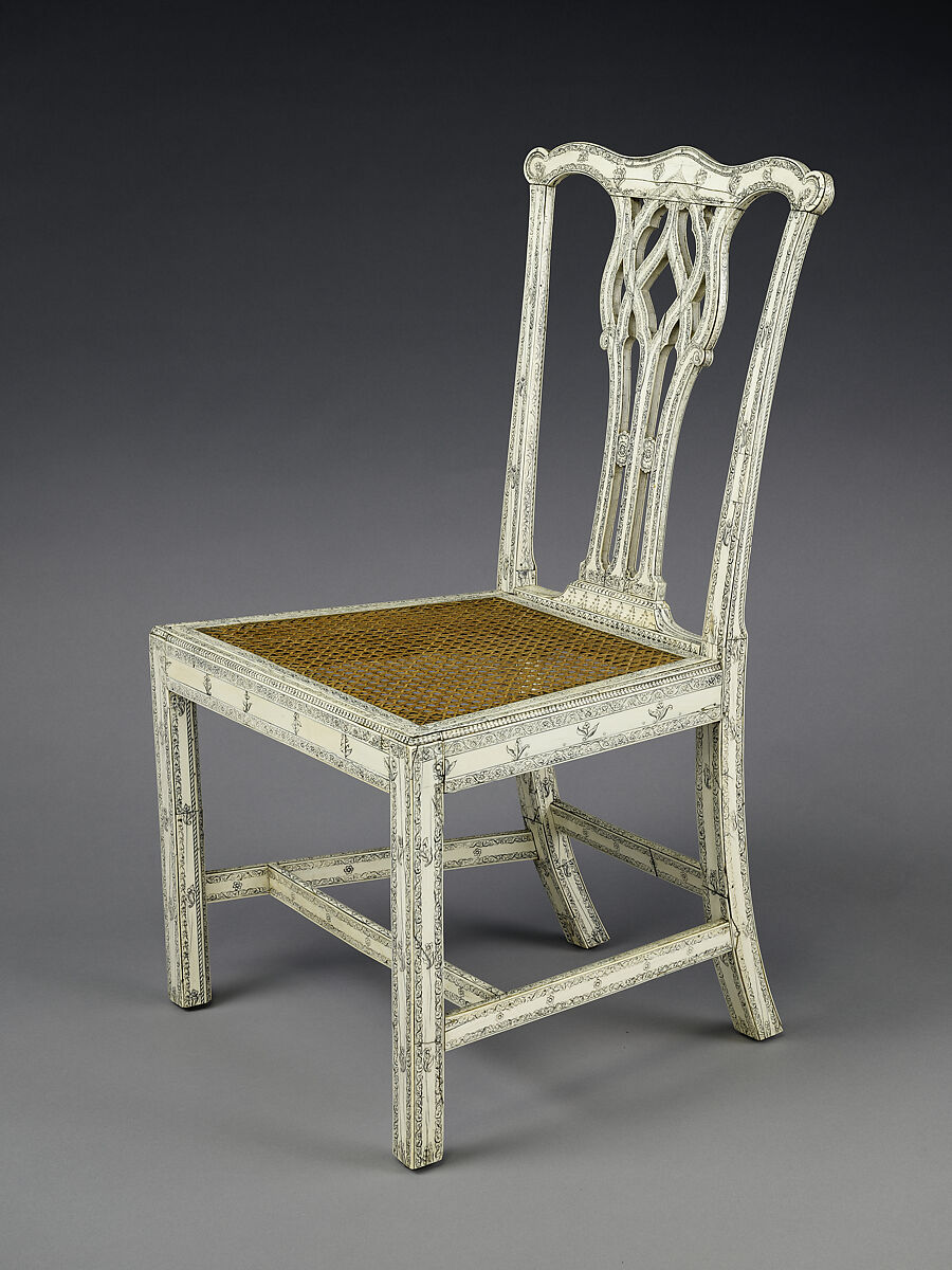 Chair (One of Set of Four), Fruitwood, ivory, and cane