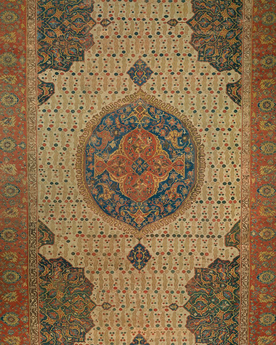 Ushak Medallion Carpet on White Ground, Wool (warp, weft and pile); symmetrically knotted pile