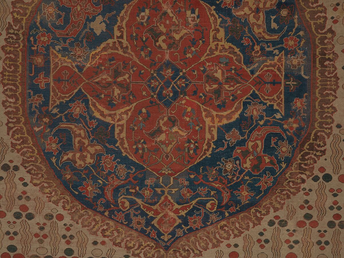 Ushak Medallion Carpet on White Ground, Wool (warp, weft and pile); symmetrically knotted pile