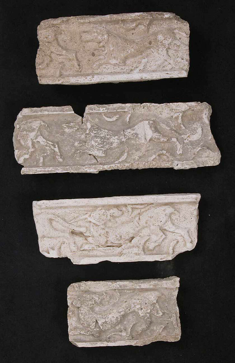 Fragments of a Frieze with Chasing Animals, Stucco; molded and carved 