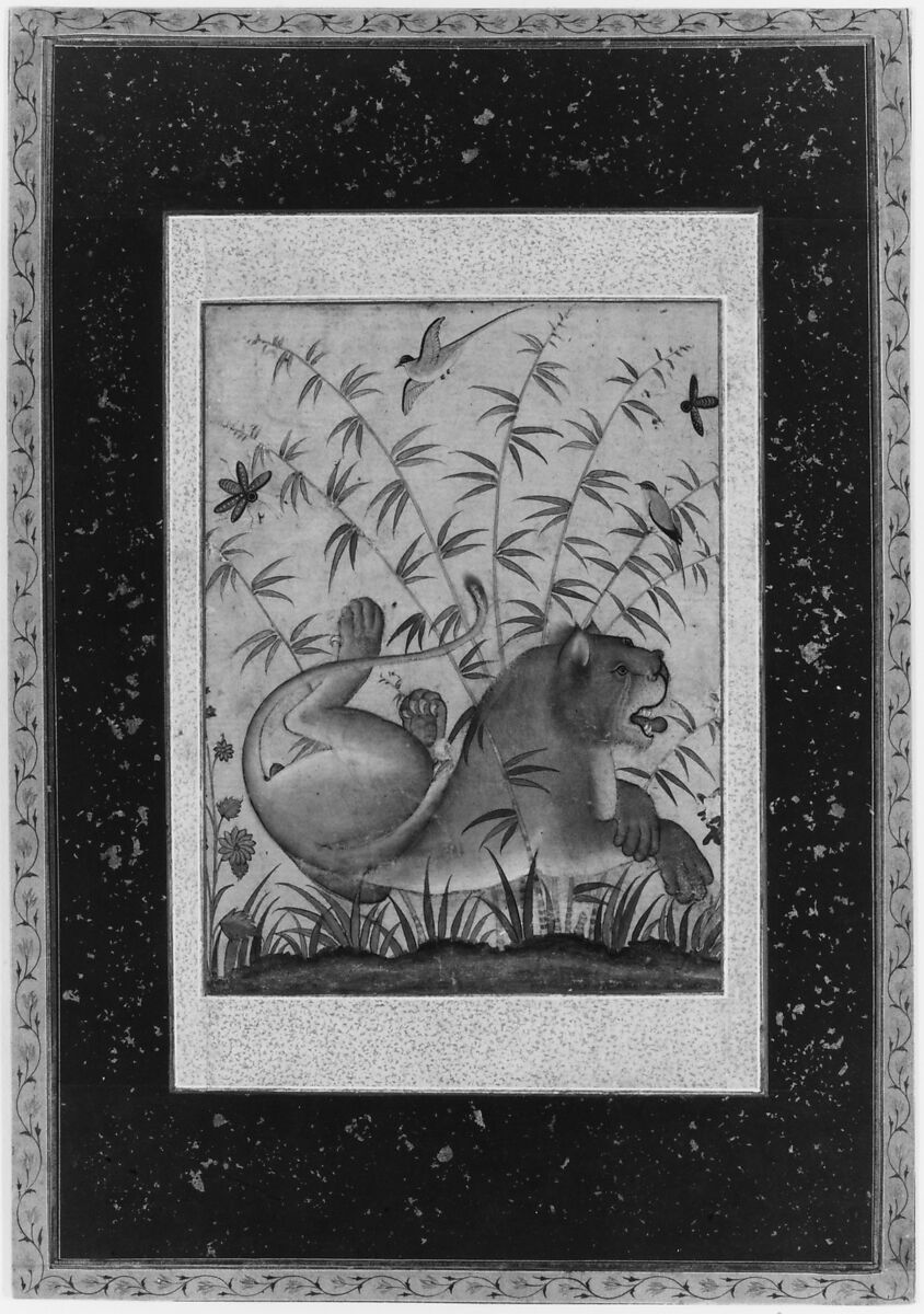 Lion at Rest, Ink, opaque watercolor, silver, and gold on paper