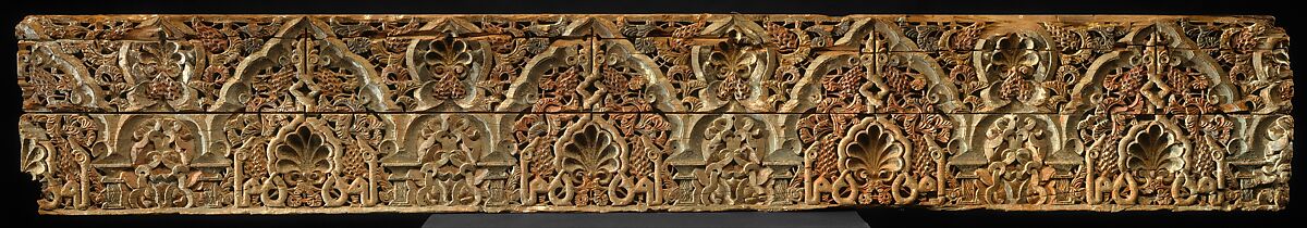 Panel with Cusped Arches, Wood (cedar); carved and painted