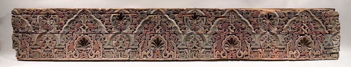 Panel with Cusped Arches, Wood (cedar); carved and painted