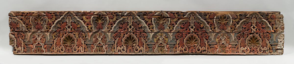 Panel with Cusped Arches, Wood (cedar); carved and painted 