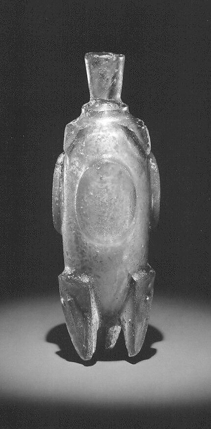 'Molar' flask, Glass, green; cast or blown, cut