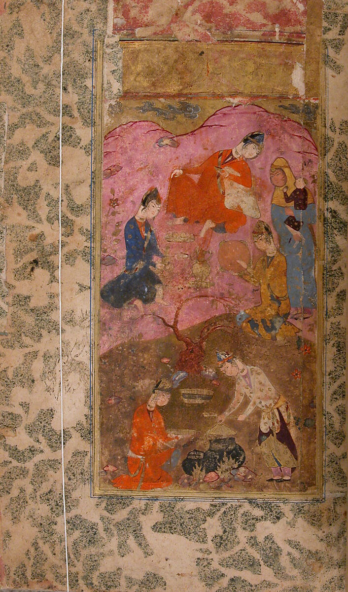 Bustan (Orchard) of Sa'di, Sa'di (Iranian, Shiraz ca. 1213–1291 Shiraz), Ink, opaque watercolor, and gold on paper; leather