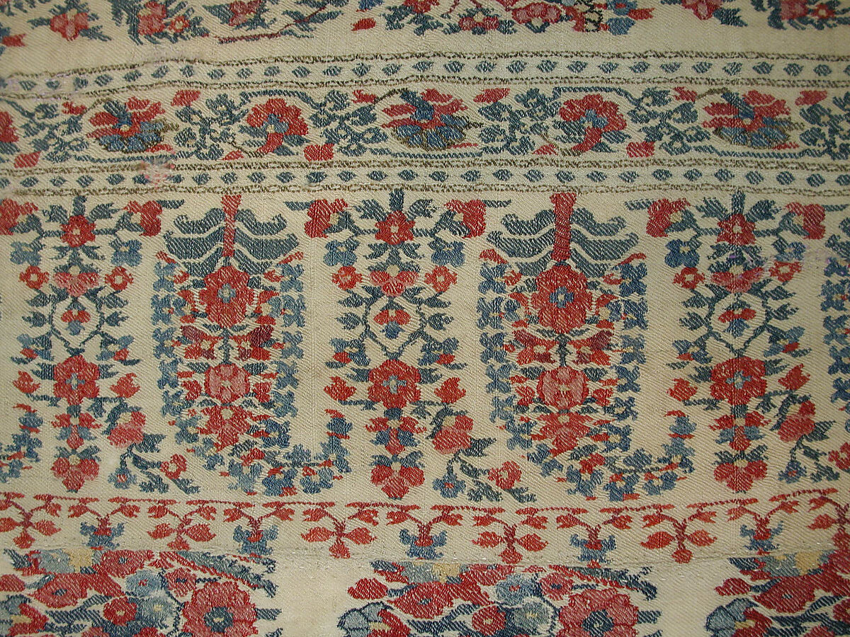 Shawl of Joined Fragments, Wool; double interlocking twill tapestry weave, pieced