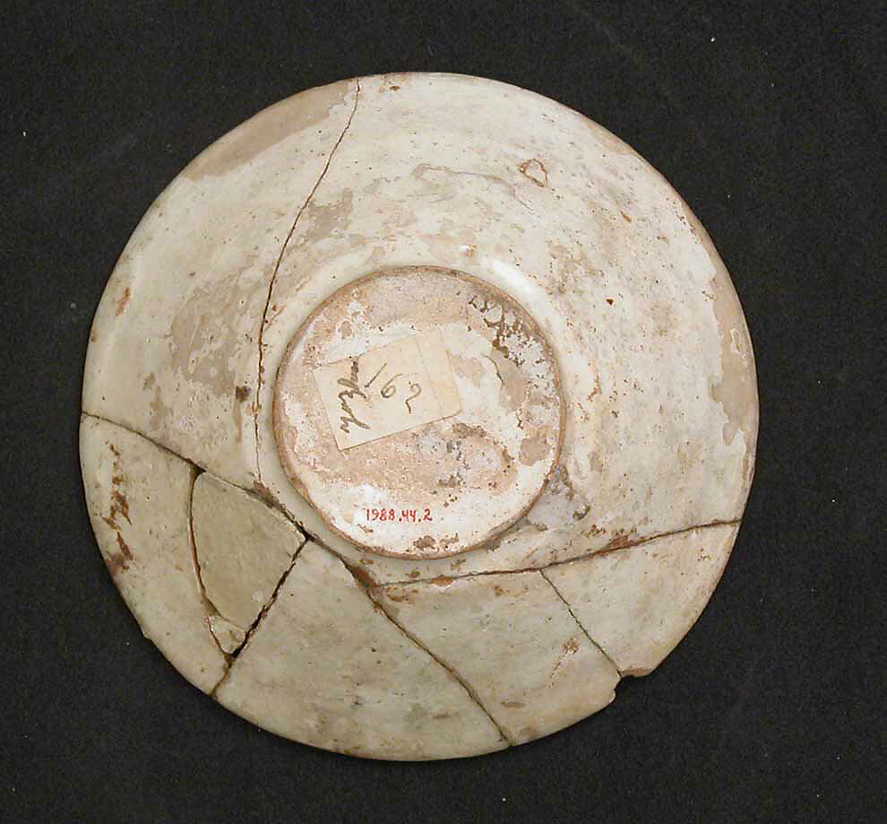 Bowl, Earthenware; white slip, black slip decoration under transparent glaze