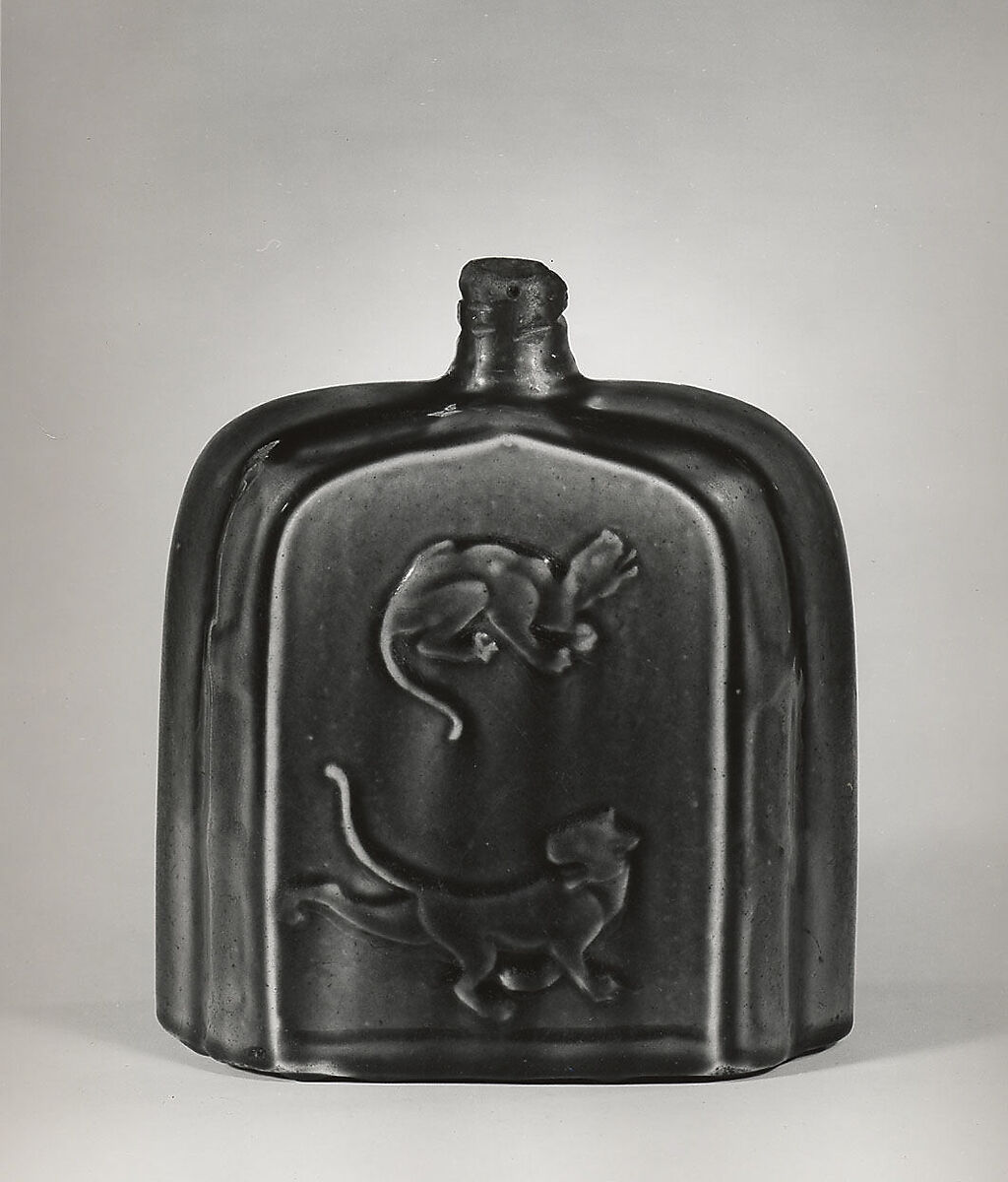 Bottle, Stonepaste; molded and glazed