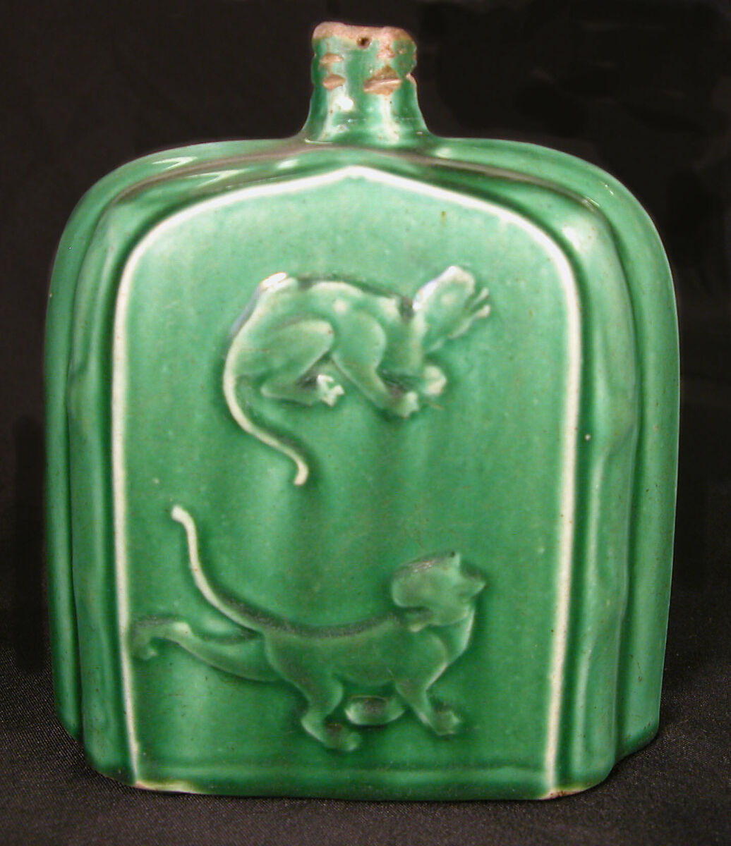 Bottle, Stonepaste; molded and glazed