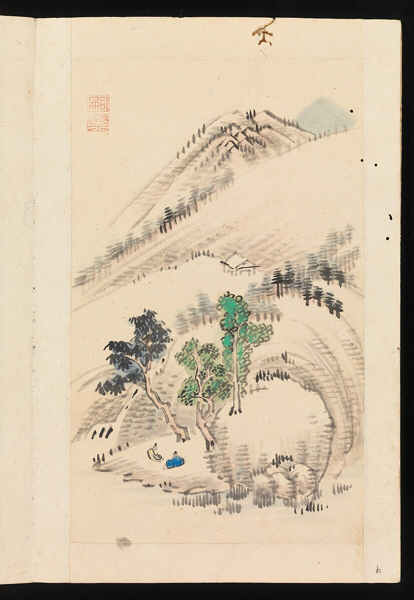 Album of Landscape Paintings, Kuwayama Gyokushū (Japanese, 1746–1799), Album of fourteen paintings and one calligraphy; Ink and color on paper, Japan