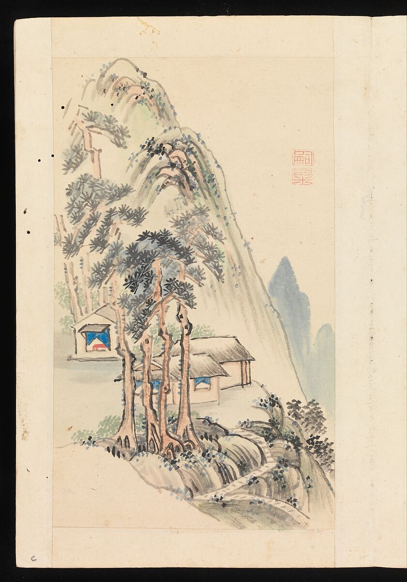 Album of Landscape Paintings, Kuwayama Gyokushū (Japanese, 1746–1799), Album of fourteen paintings and one calligraphy; Ink and color on paper, Japan