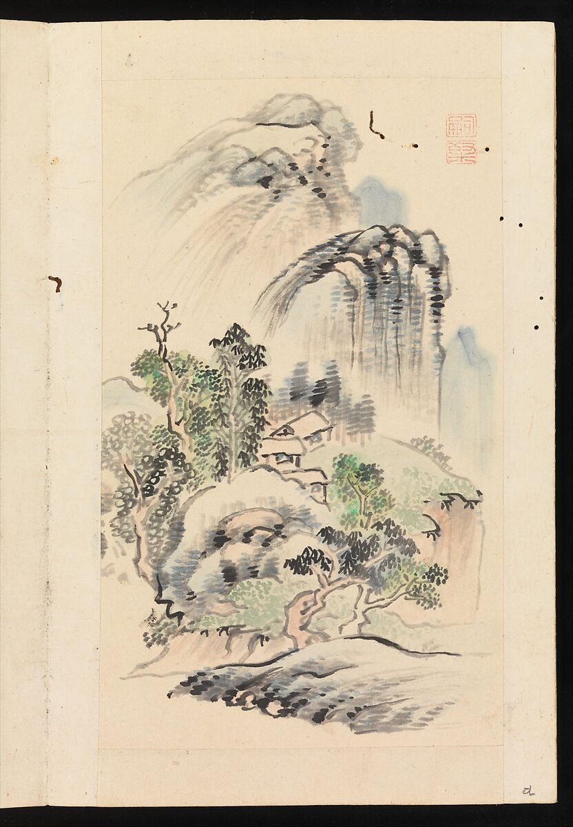 Album of Landscape Paintings, Kuwayama Gyokushū (Japanese, 1746–1799), Album of fourteen paintings and one calligraphy; Ink and color on paper, Japan