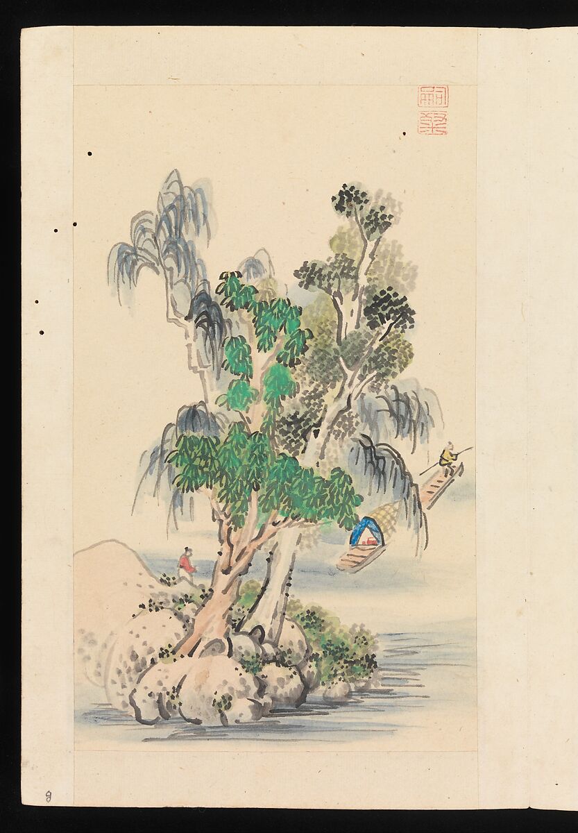 Album of Landscape Paintings, Kuwayama Gyokushū (Japanese, 1746–1799), Album of fourteen paintings and one calligraphy; Ink and color on paper, Japan