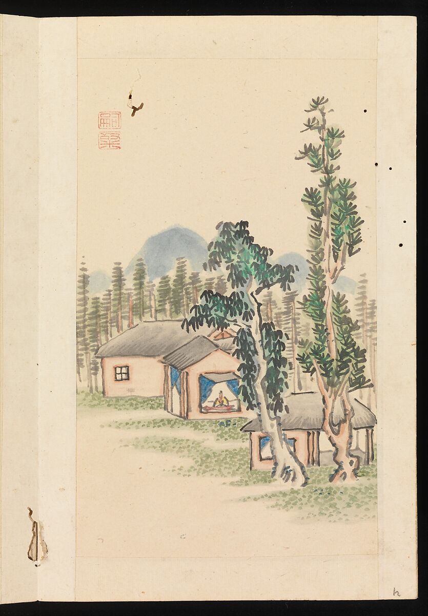 Album of Landscape Paintings, Kuwayama Gyokushū (Japanese, 1746–1799), Album of fourteen paintings and one calligraphy; Ink and color on paper, Japan