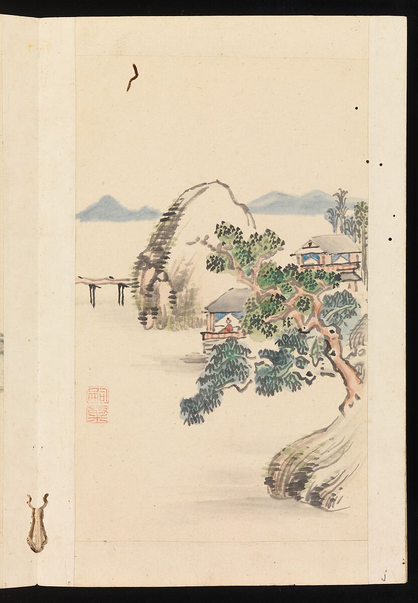 Album of Landscape Paintings, Kuwayama Gyokushū (Japanese, 1746–1799), Album of fourteen paintings and one calligraphy; Ink and color on paper, Japan