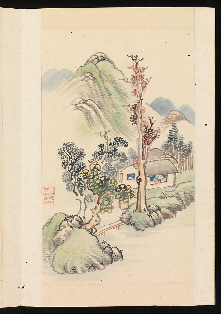 Album of Landscape Paintings, Kuwayama Gyokushū (Japanese, 1746–1799), Album of fourteen paintings and one calligraphy; Ink and color on paper, Japan