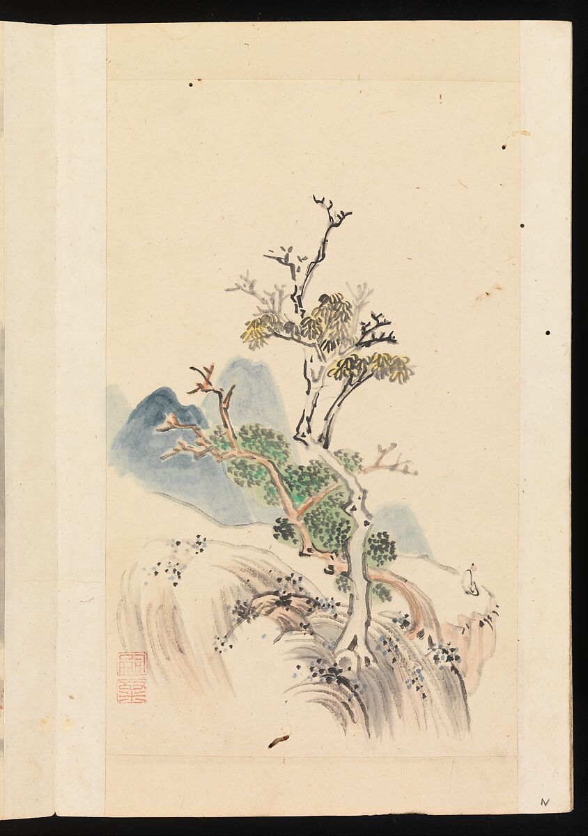 Album of Landscape Paintings, Kuwayama Gyokushū (Japanese, 1746–1799), Album of fourteen paintings and one calligraphy; Ink and color on paper, Japan