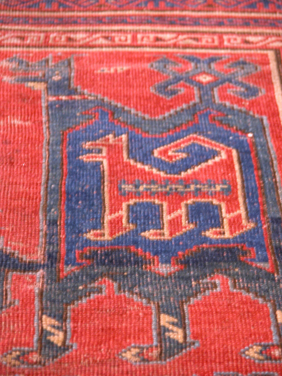 Confronted Animal Rug, Wool (warp, weft, and pile); symmetrically knotted pile