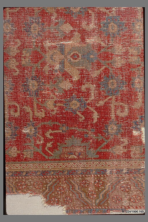 Carpet with Chintimani Border and Lotus Design, Animal hair (warp and weft), wool (pile); asymmetrically knotted pile
