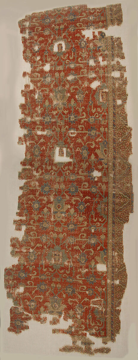 Carpet with Chintimani Border and Lotus Design, Animal hair (warp and weft), wool (pile); asymmetrically knotted pile 