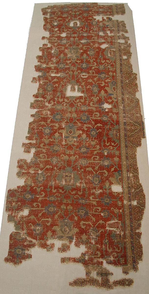 Carpet with Chintimani Border and Lotus Design, Animal hair (warp and weft), wool (pile); asymmetrically knotted pile
