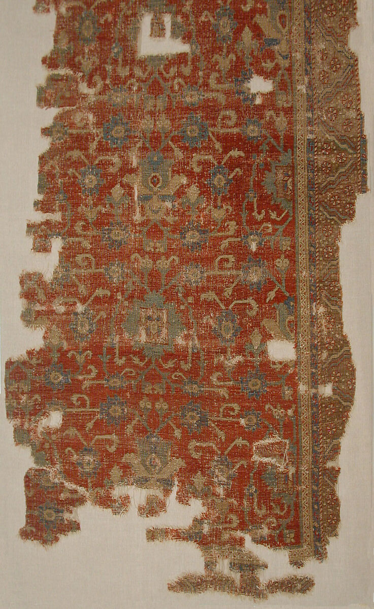 Carpet with Chintimani Border and Lotus Design, Animal hair (warp and weft), wool (pile); asymmetrically knotted pile