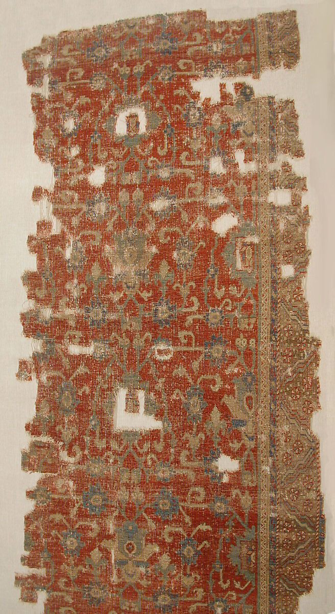 Carpet with Chintimani Border and Lotus Design, Animal hair (warp and weft), wool (pile); asymmetrically knotted pile