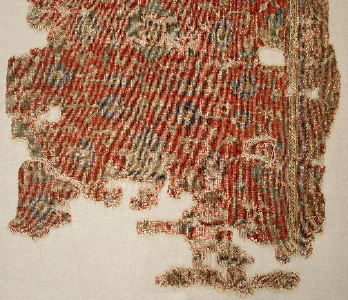 Carpet with Chintimani Border and Lotus Design, Animal hair (warp and weft), wool (pile); asymmetrically knotted pile