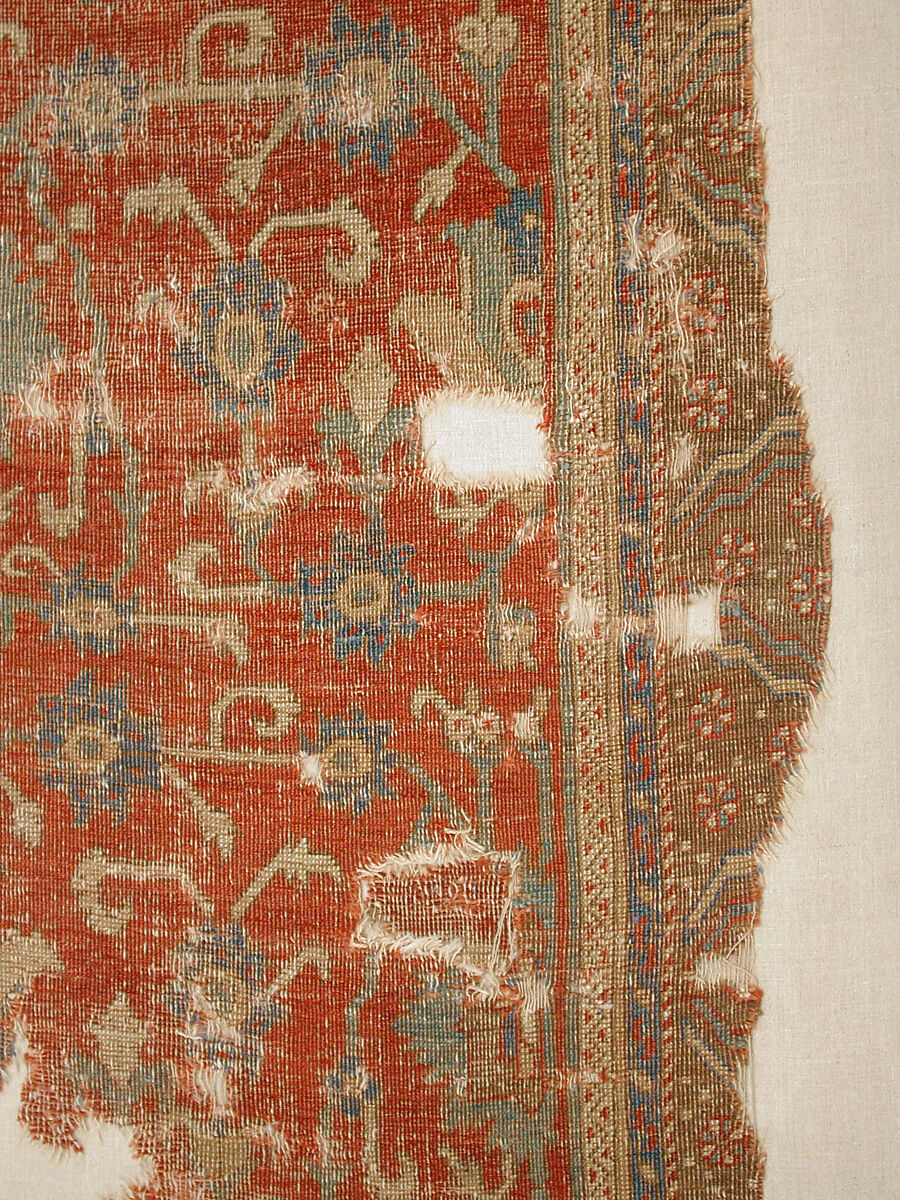 Carpet with Chintimani Border and Lotus Design, Animal hair (warp and weft), wool (pile); asymmetrically knotted pile
