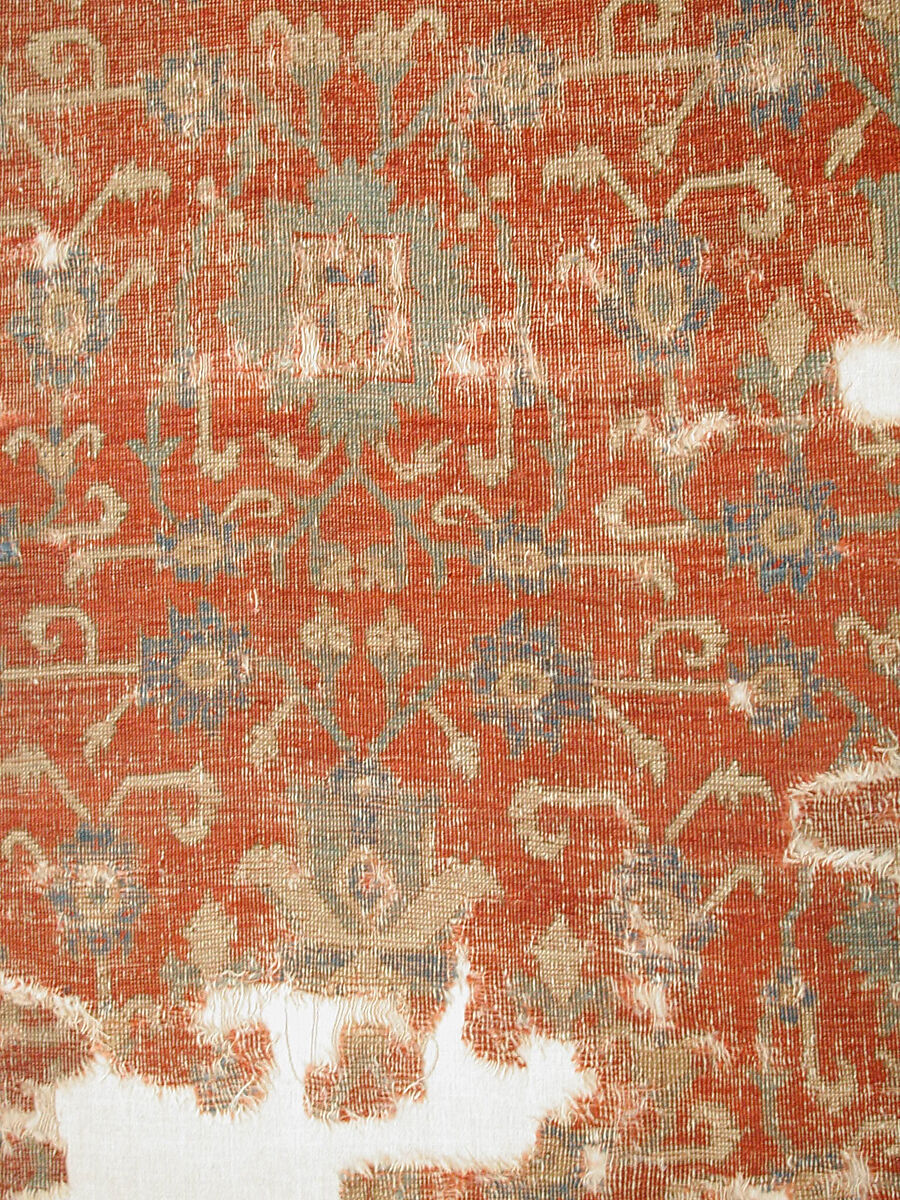 Carpet with Chintimani Border and Lotus Design, Animal hair (warp and weft), wool (pile); asymmetrically knotted pile