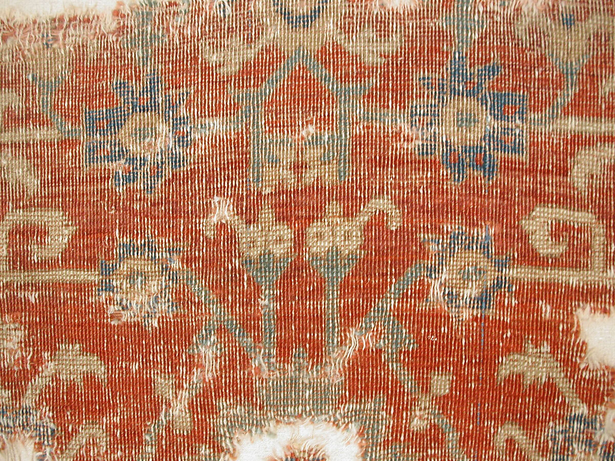 Carpet with Chintimani Border and Lotus Design, Animal hair (warp and weft), wool (pile); asymmetrically knotted pile