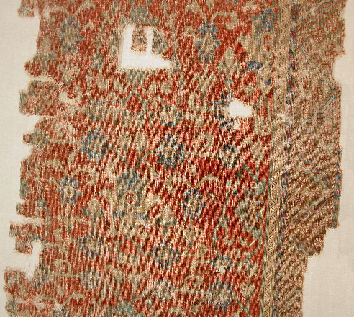 Carpet with Chintimani Border and Lotus Design, Animal hair (warp and weft), wool (pile); asymmetrically knotted pile