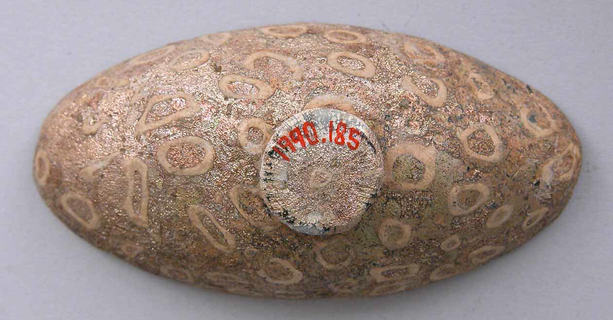 Small Millefiori Bowl, Glass, blue and opaque white mosaic; fused and slumped, probably ground and polished, applied disk foot