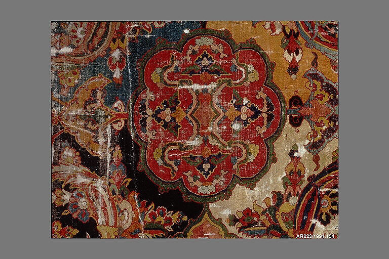 Khurasan Carpet Fragment, Cotton (warp), silk (weft), wool (weft and pile); asymmetrically knotted pile